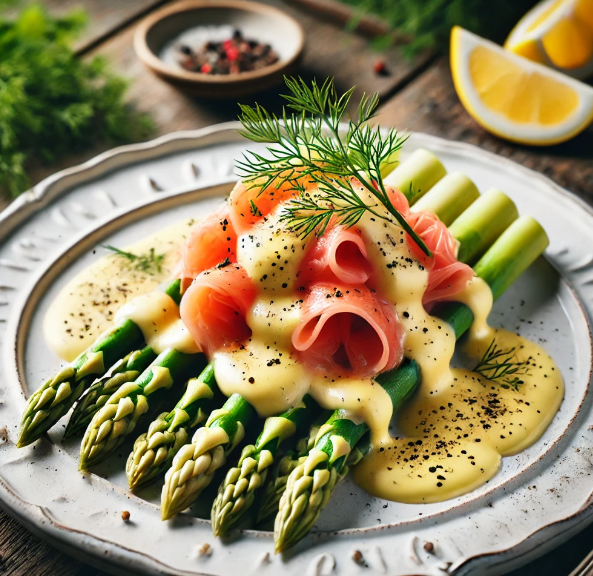 Asperges met Gerookte Zalm en Hollandaisesaus