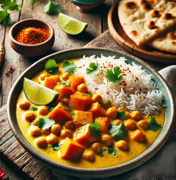 Vegetarische Curry met Zoete Aardappel en Kikkererwten