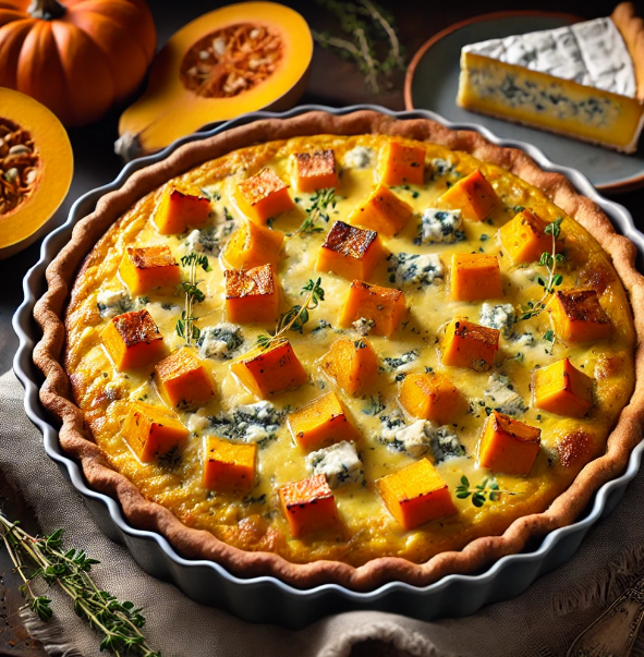 Geroosterde Pompoen Quiche met Blauwschimmelkaas