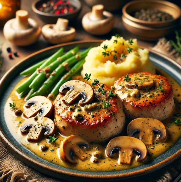 Varkensmedaillons in Romige Champignon-Mosterdsaus