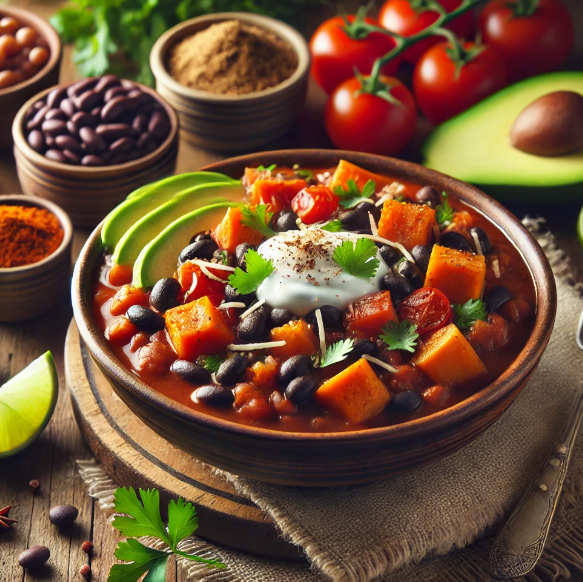 Vegetarische Chili met Zwarte Bonen en Zoete Aardappel