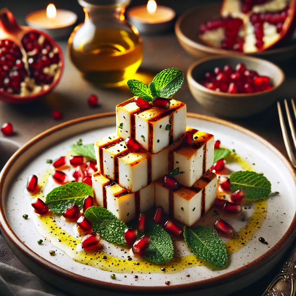 Gegrilde Halloumi Met Granaatappel En Munt